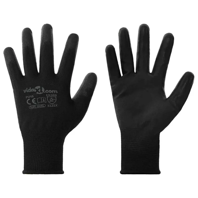 Darbo pirštinės 12 pcs Juoda 10 / xl Poliesteris