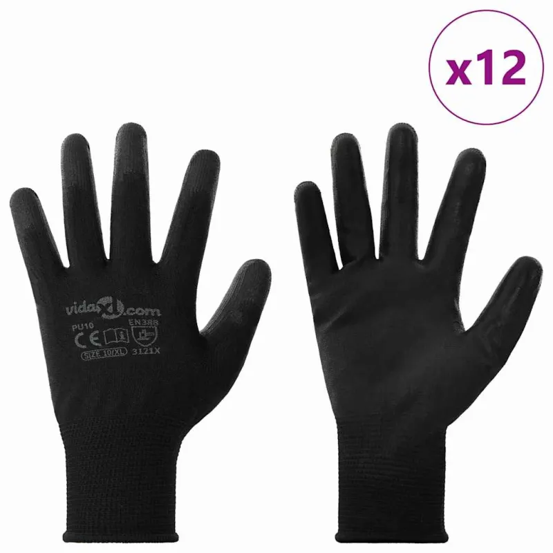 Darbo pirštinės 12 pcs Juoda 10 / xl Poliesteris