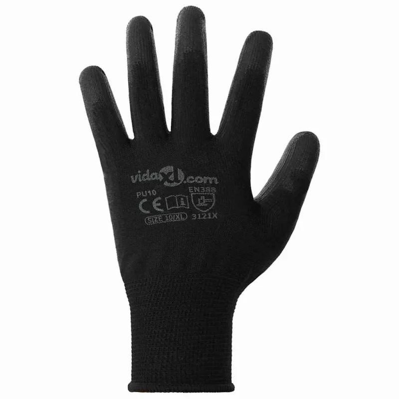 Darbo pirštinės 12 pcs Juoda 10 / xl Poliesteris