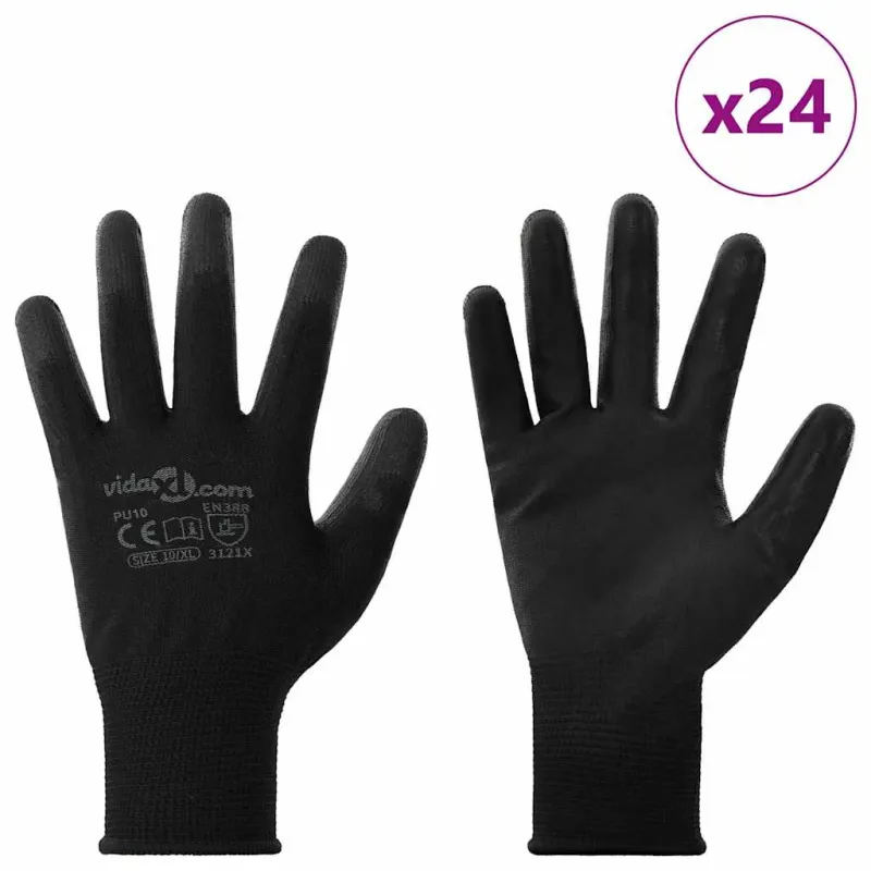 Darbo pirštinės 24 pcs Juoda 10 / xl Poliesteris