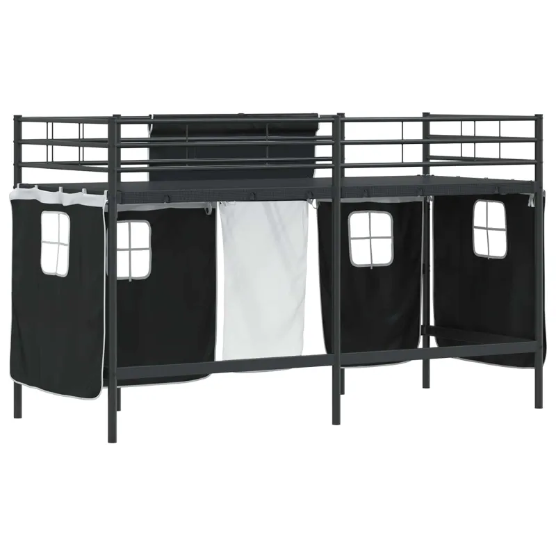 Vaikų palėpės lovos rėmas su užuolaidomis Juoda 75 x 190 cm