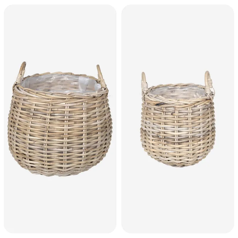 Gėlių krepšys su saugykla 2 pcs Pilka Lacak ratanas