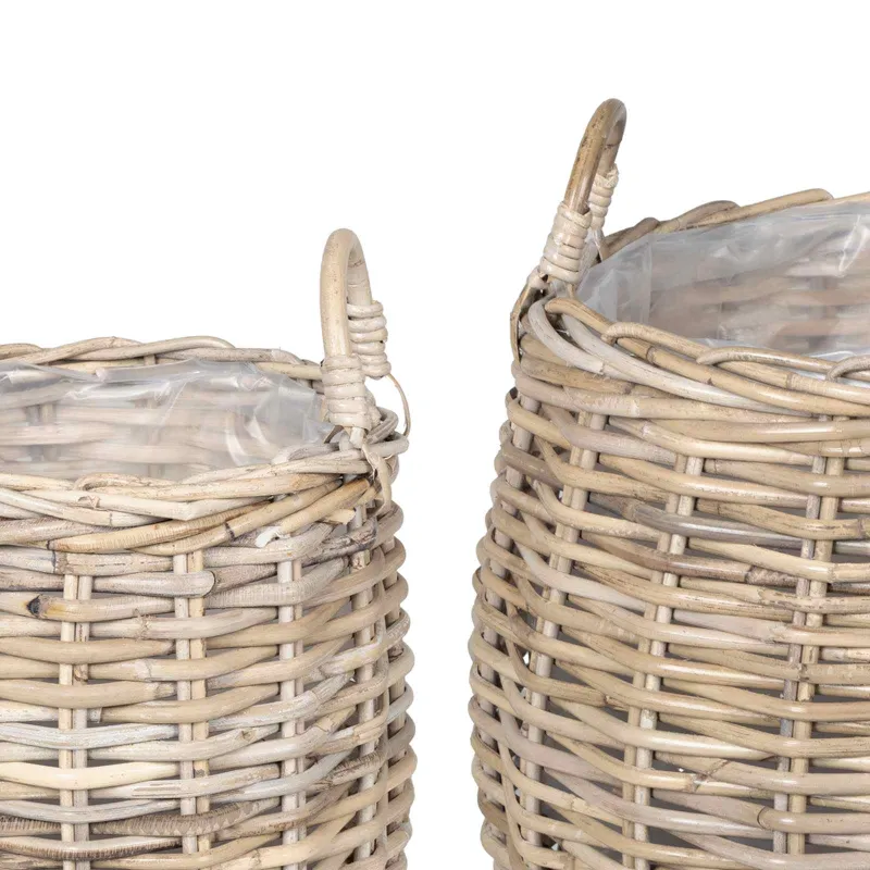 Gėlių krepšys su saugykla 2 pcs Pilka Lacak ratanas