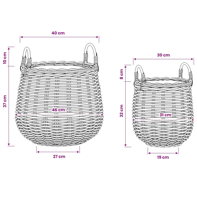 Gėlių krepšys su saugykla 2 pcs Ruda Lacak ratanas
