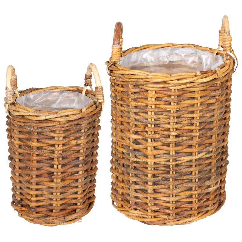 Gėlėms skirtas krepšys su saugykla 2 pcs Ruda Kubu ratanas