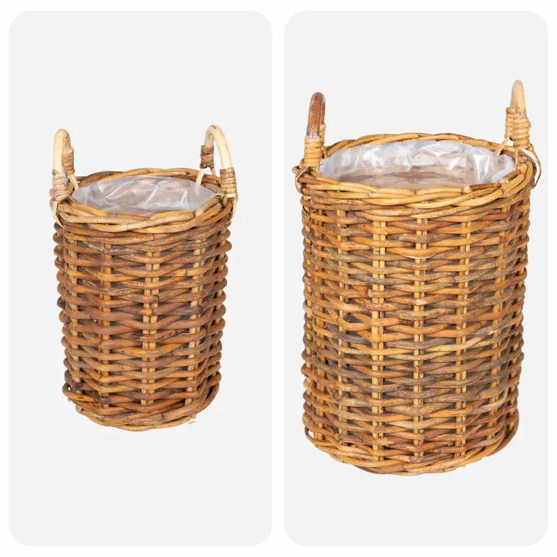 Gėlėms skirtas krepšys su saugykla 2 pcs Ruda Kubu ratanas