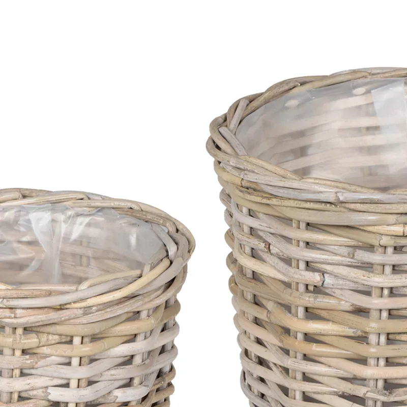 Gėlių krepšys su saugykla 2 pcs Pilka Kubu ratanas