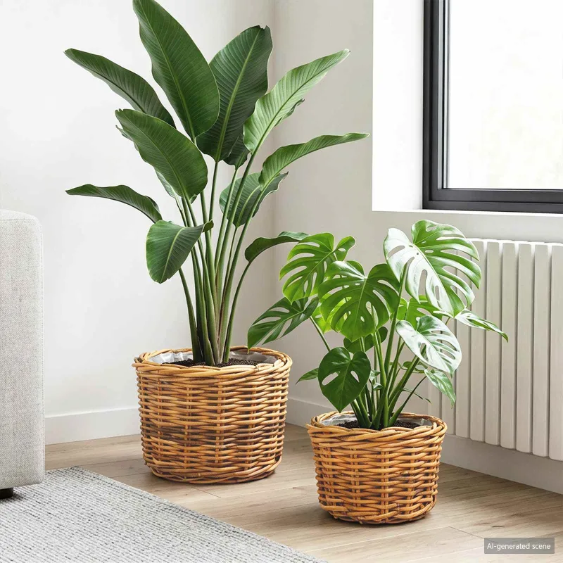 Gėlių krepšys su saugykla 2 pcs Ruda Kubu ratanas