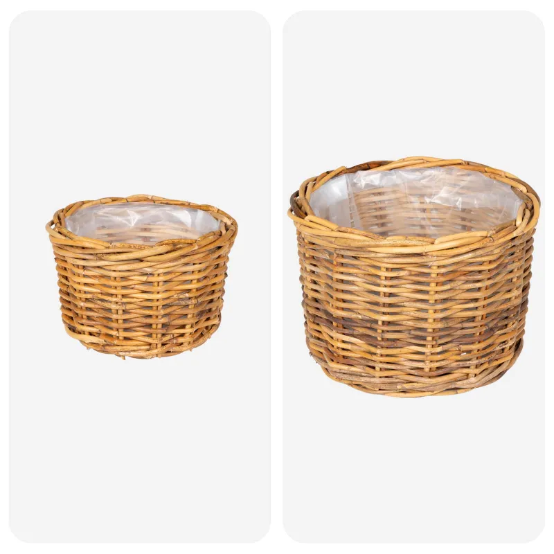 Gėlių krepšys su saugykla 2 pcs Ruda Kubu ratanas