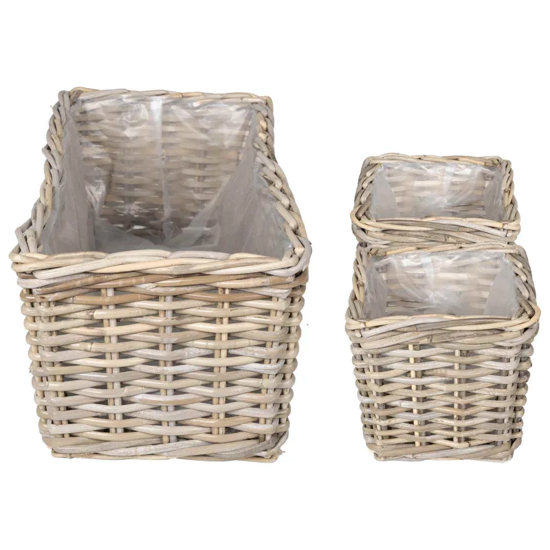 Vazonų krepšys su saugykla 3 pcs Pilka Kubu ratanas