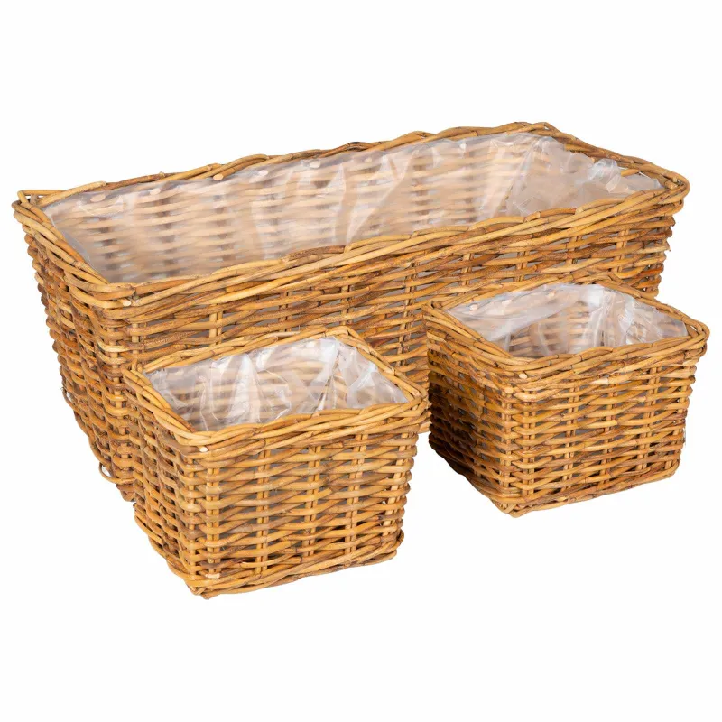 Vazonų krepšys su saugykla 3 pcs Ruda Kubu ratanas
