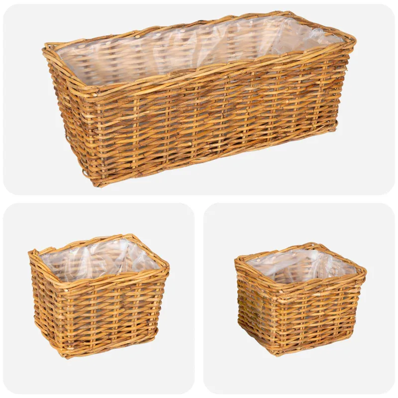 Vazonų krepšys su saugykla 3 pcs Ruda Kubu ratanas