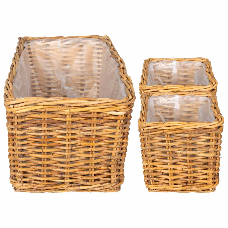 Vazonų krepšys su saugykla 3 pcs Ruda Kubu ratanas