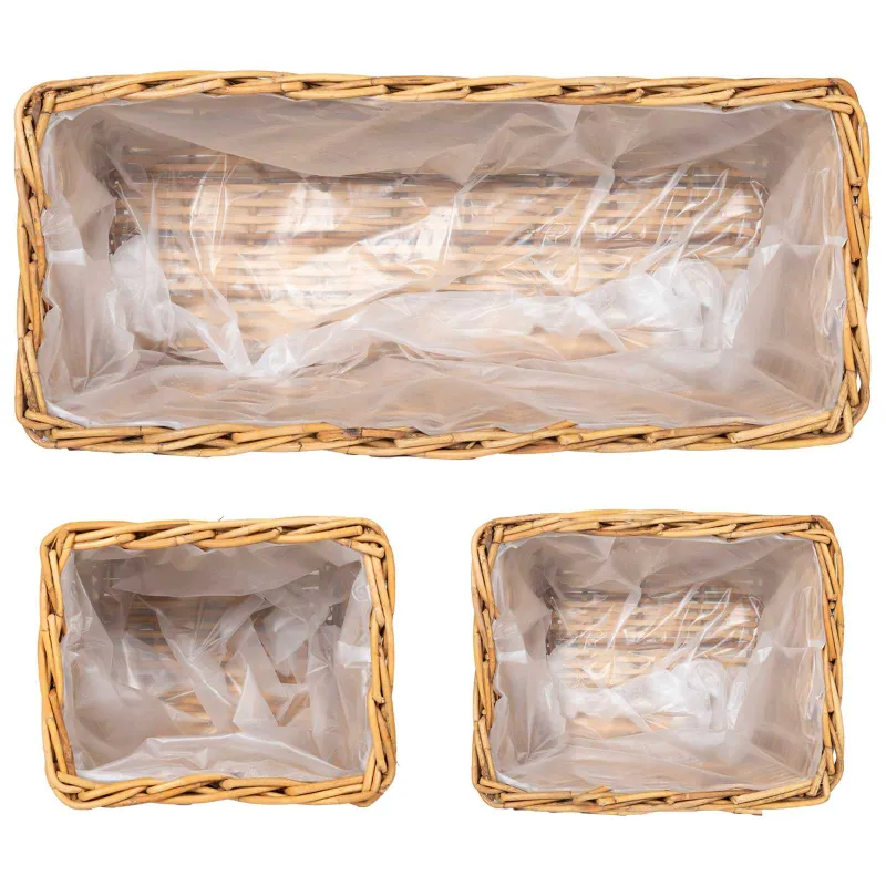 Vazonų krepšys su saugykla 3 pcs Ruda Kubu ratanas
