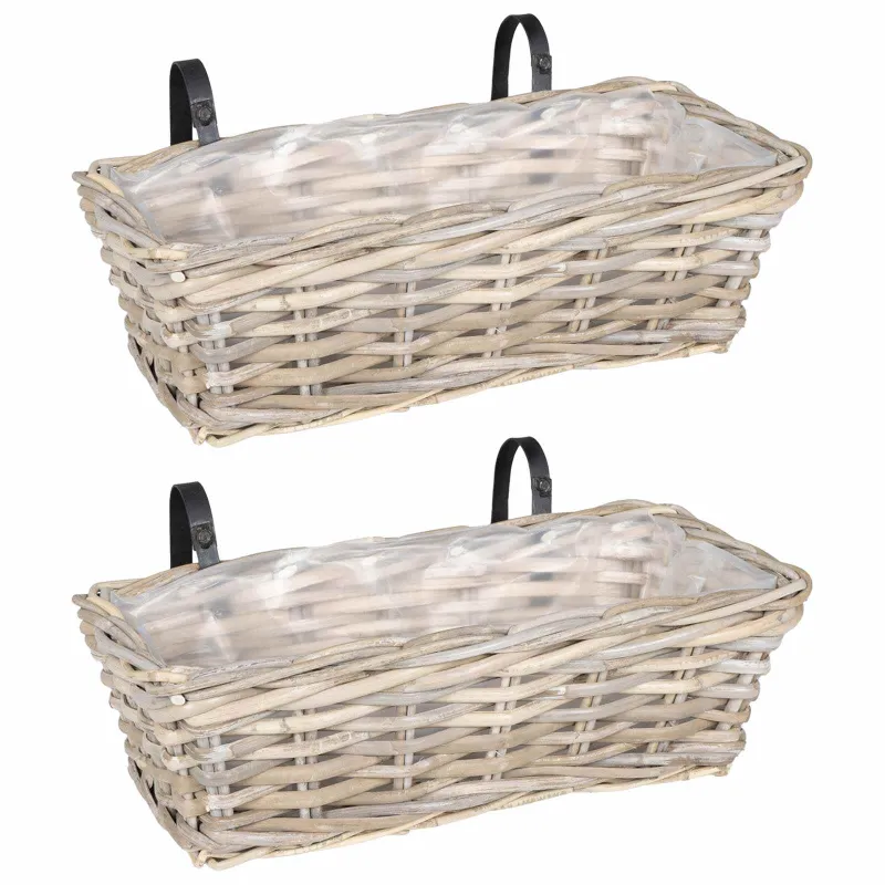 Kabantis gėlių krepšys su saugykla 2 pcs Pilka 48 x 22 x 15 cm