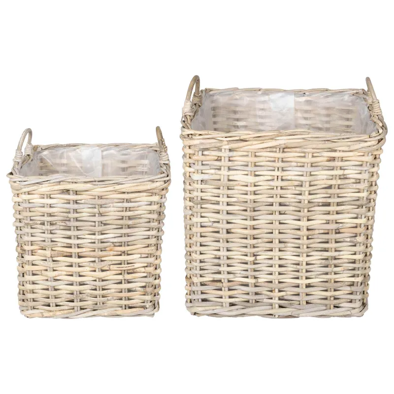 Gėlių krepšys su saugykla 2 pcs Pilka Lacak ratanas