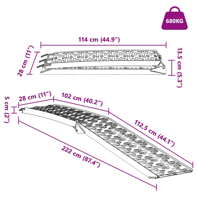 Sulankstoma motociklinės rampos 340 kg per rampa 2 pcs Juodas