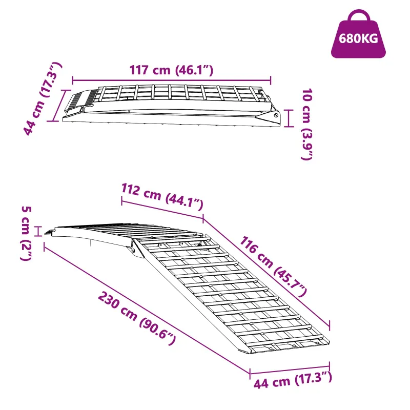 Motociklų rampos 680 kg Sidabro 680 kg Aliuminis