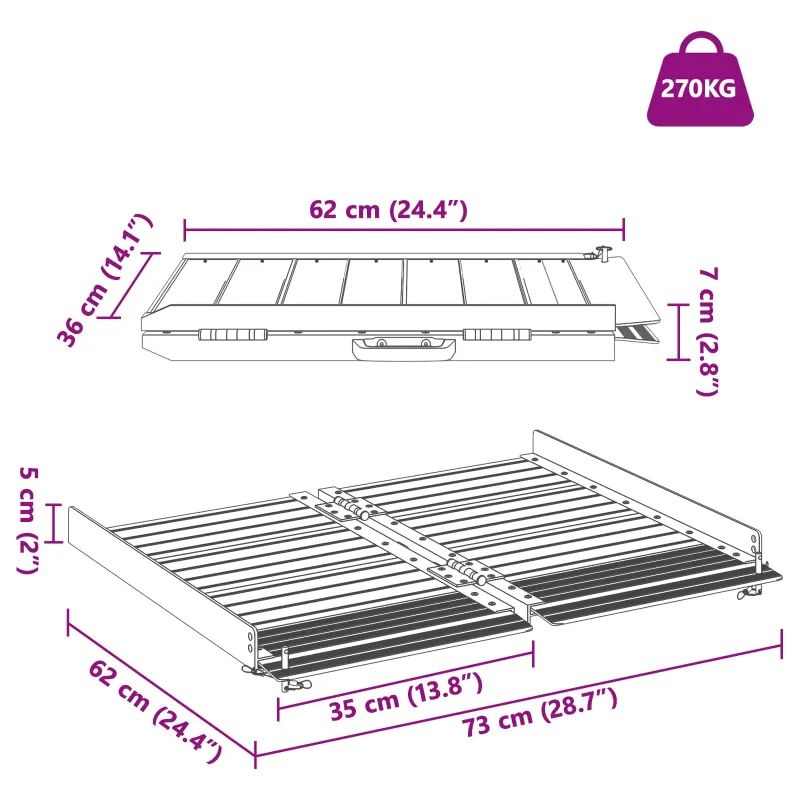 Vežimėlio rampos 270 kg Sidabro 62 x 73 x 5 cm Aliuminis