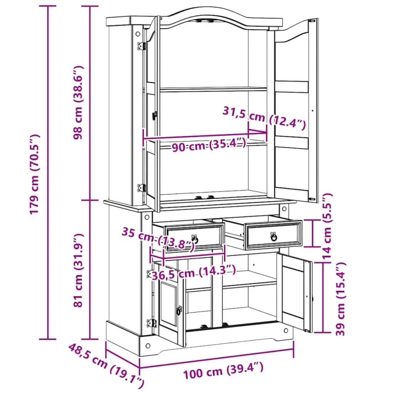 Kabalas Corona Balta 100 x 48,5 x 179 cm Kietos pušies mediena