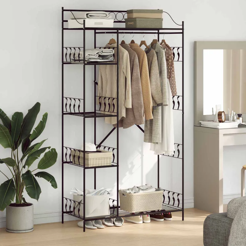 Atvira spinta su lentyna Juoda 101 x 43 x 188 cm Plienas