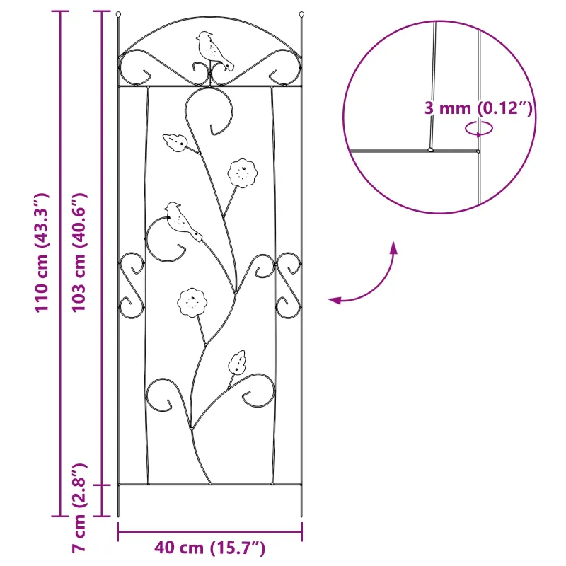 Sodo tvora 3 pcs Juoda 110 x 40 cm Plienas