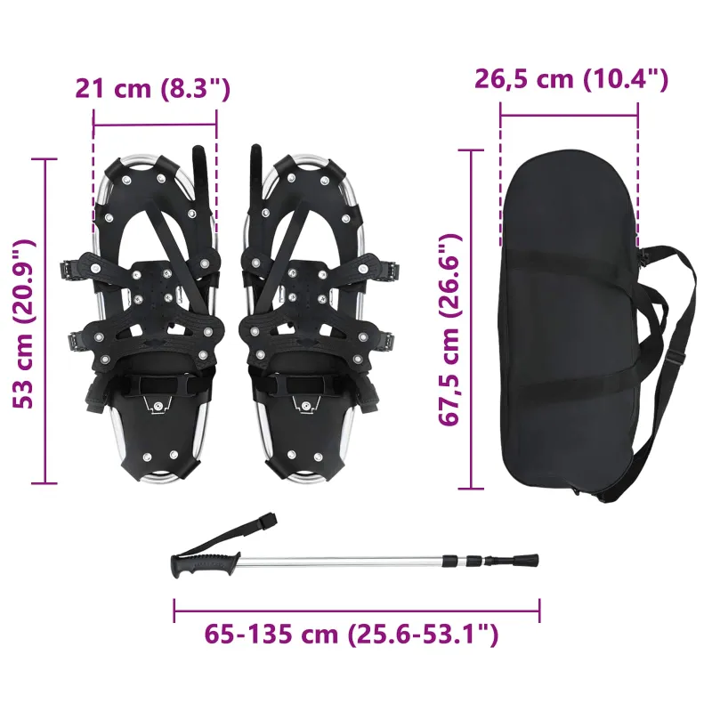 3 in 1 sniego batai su žygio lazdelėmis Sidabrinė ir juoda