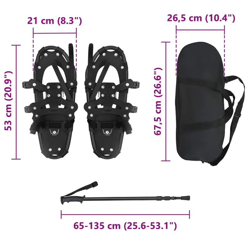3 in 1 sniego batai su žygio lazdelėmis Juoda 53 x 21 cm