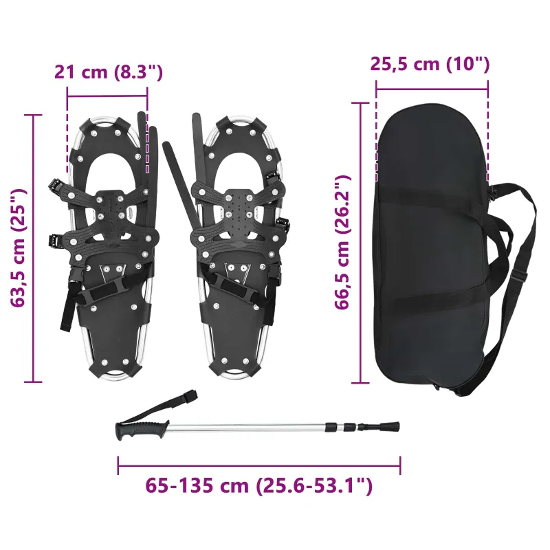 3 in 1 sniego batai su žygio lazdelėmis Sidabrinė ir juoda