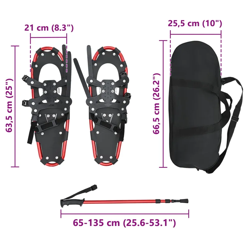 3 in 1 sniego batai su žygio lazdelėmis Raudona ir Juoda