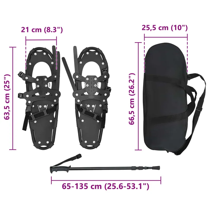 3 in 1 sniego batai su žygio lazdelėmis Juoda 63,5 x 21 cm