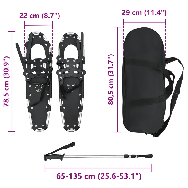 3 in 1 sniego batai su žygio lazdelėmis Sidabrinė ir juoda