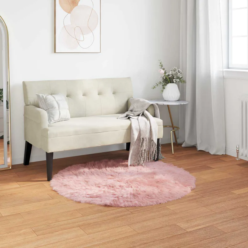 Dirbtinio avių kailio kilimas TAFALLA Rožinė Ø 80 cm