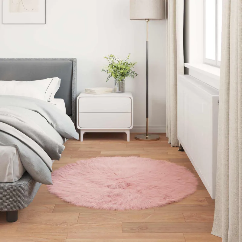 Dirbtinio avių kailio kilimas TAFALLA Rožinė Ø 80 cm