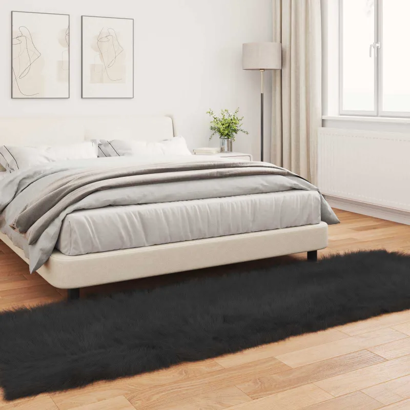Dirbtinio avių kailio kilimas TAFALLA Juoda 80 x 250 cm