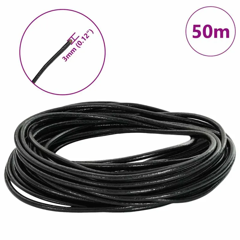 Odinė gija Juoda Ø3 mm x 50 m Oda