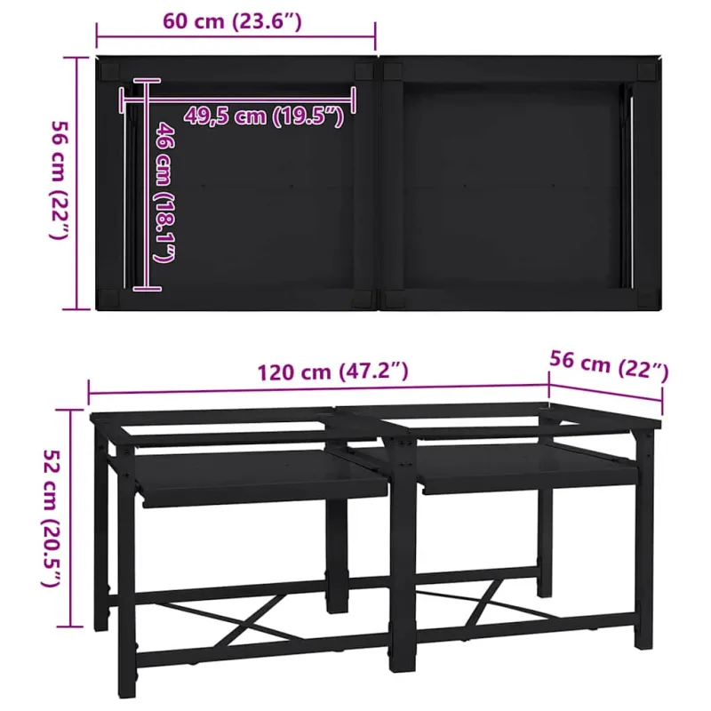 Skalbyklės pjedestalas 2 pcs Juodas 120 x 56 x 52 cm Plienas