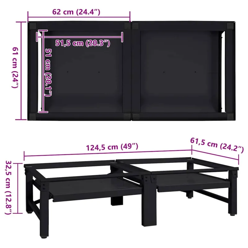 Skalbyklės pjedestalas 2 pcs Juodas 124,5 x 61,5 x 32,5 cm