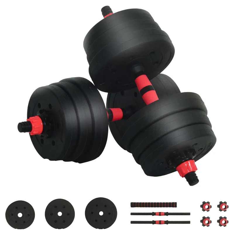 2-in-1 hantelių ir štangos rinkinys 20 kg Juoda ir raudona