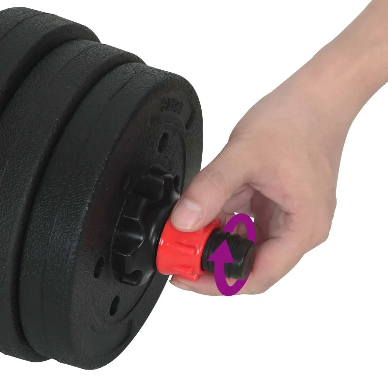 2-in-1 hantelių ir štangos rinkinys 20 kg Juoda ir raudona