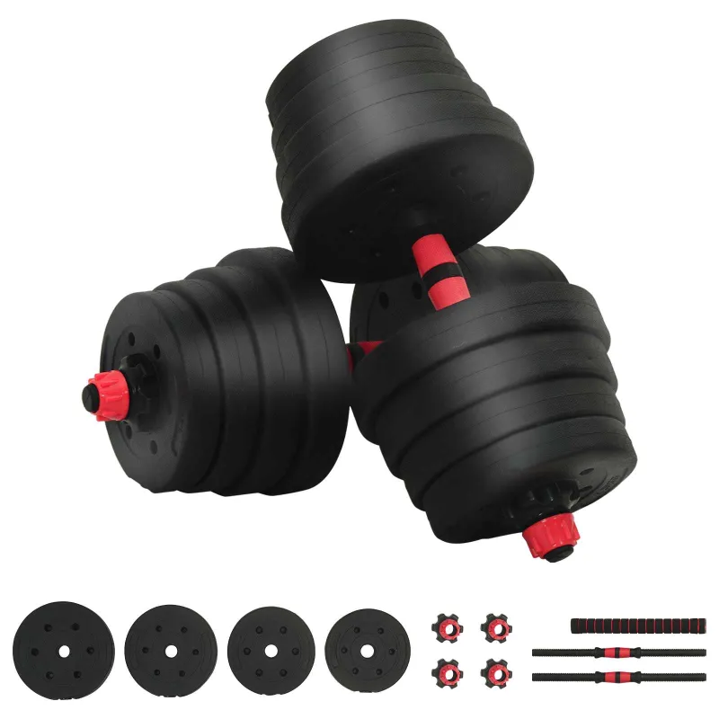 2-in-1 hantelių ir štangos rinkinys 30 kg Juoda ir raudona