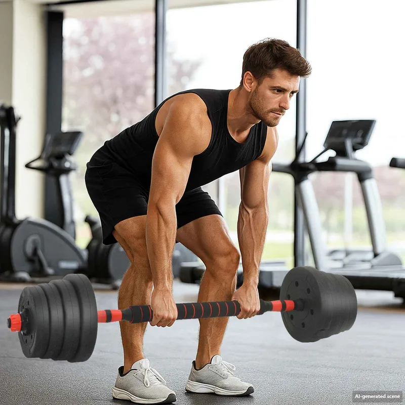 2-in-1 hantelių ir štangos rinkinys 30 kg Juoda ir raudona