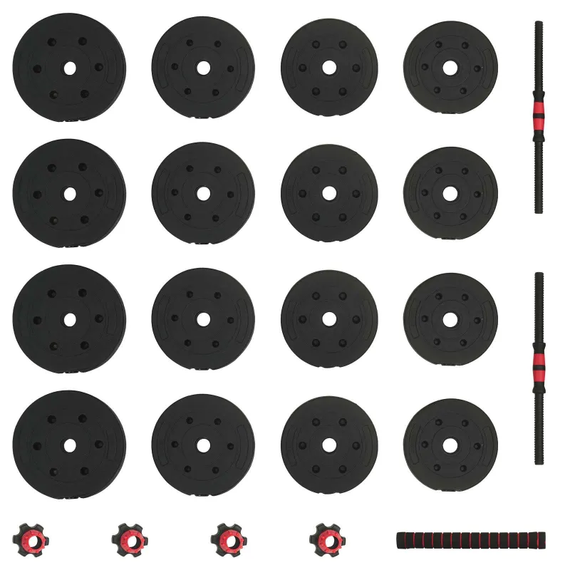 2-in-1 hantelių ir štangos rinkinys 30 kg Juoda ir raudona