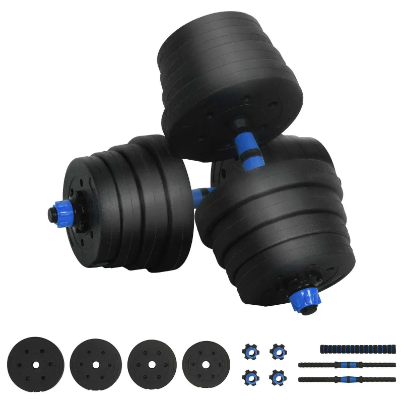 2-in-1 hantelių ir štangos rinkinys 30 kg Juoda ir mėlyna