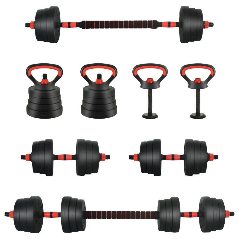 4-in-1 svorių rinkinys: hantelis, štanga, kestutis 20 kg