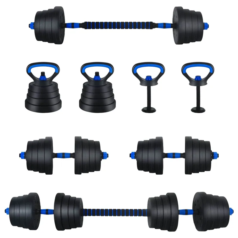 4-in-1 hantelių, štangos ir kettlebell rinkinys 30 kg