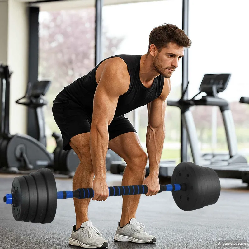 4-in-1 hantelių, štangos ir kettlebell rinkinys 30 kg
