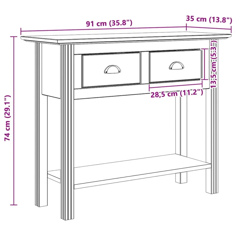 Konsolinis stalas su stalčių BODO Medus ruda 91 x 34.7 x 74 cm