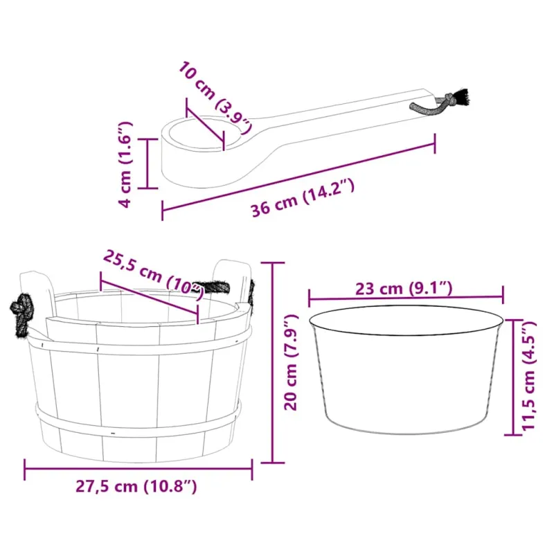 Pirties kibiras 2 pcs Ruda Kietas Pušies Medis ir Kanapės