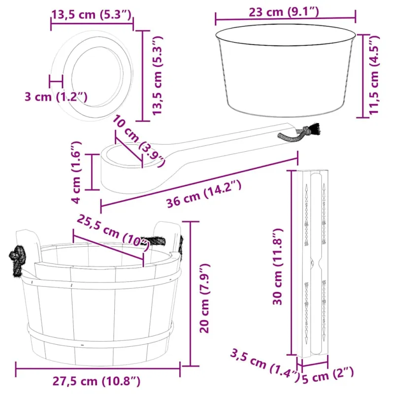 Saunos Priedų Rinkinys 4 pcs Ruda
